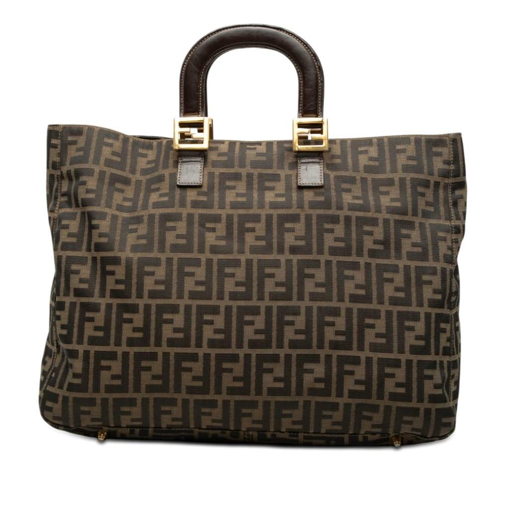Fendi Large Zucca Canvas Twins Tote Brown Good - Front View