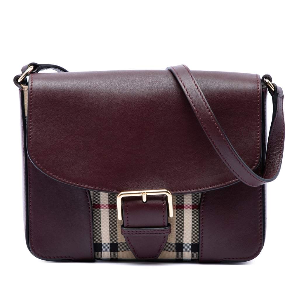 Burberry Small Haymarket Check Nylon and Leather Dickens Crossbody Red Leather Very good - Front View