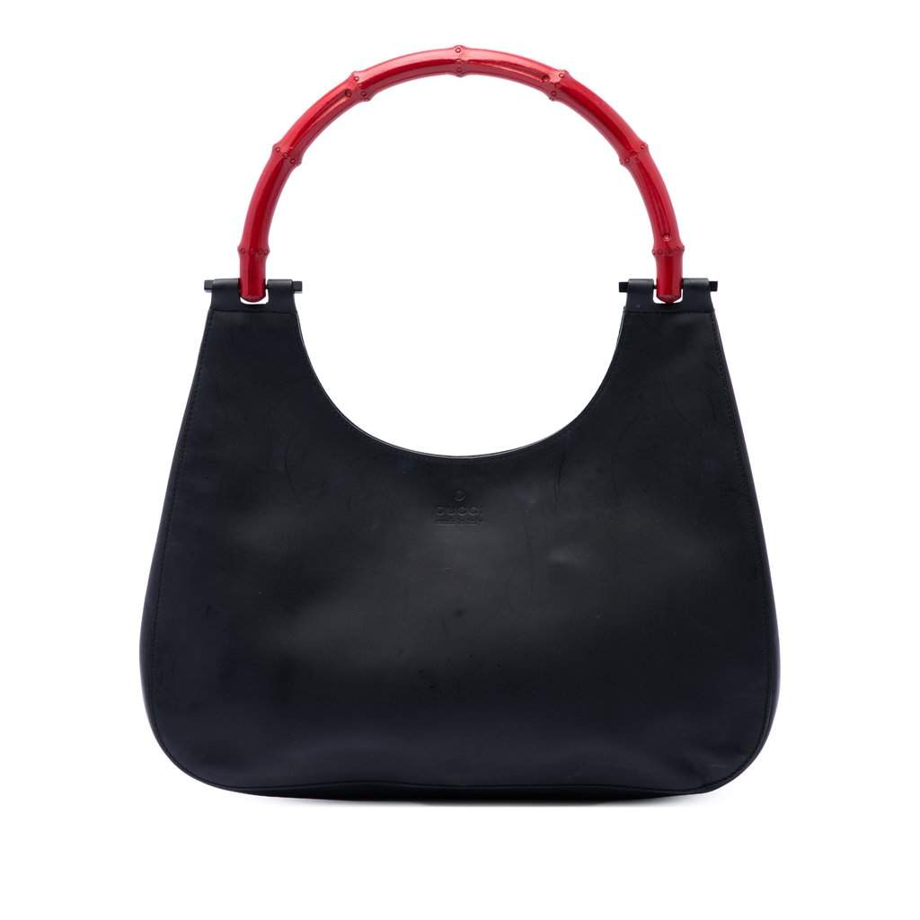 Gucci Calfskin Bamboo Handbag Black Leather Very good condition - Front View