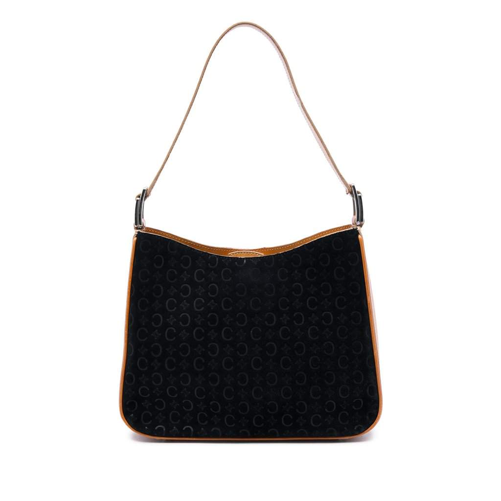 Celine C Macadam Suede Shoulder Bag Black Leather Good - Front View