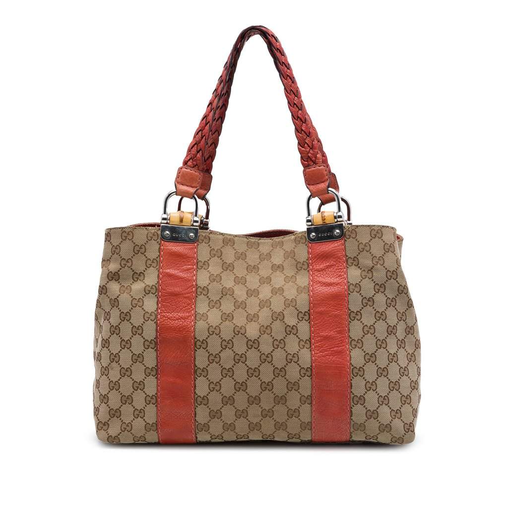 Gucci Medium GG Canvas Bamboo Libeccio Tote Beige Very good condition - Front View