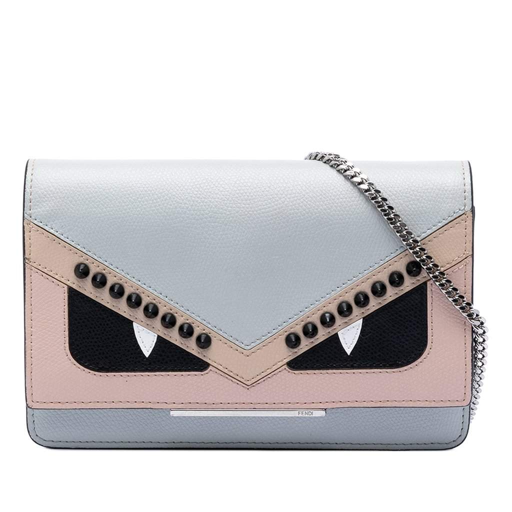 Fendi Studded Leather Monster Eyes Tube Wallet On Chain Blue Leather Good condition - Front View