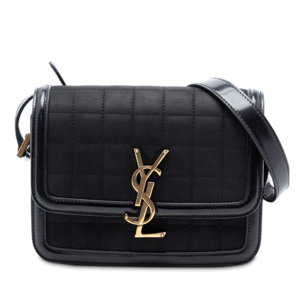 Saint Laurent Small Quilted Suede Solferino Satchel In Box Black Leather Very good - Front View