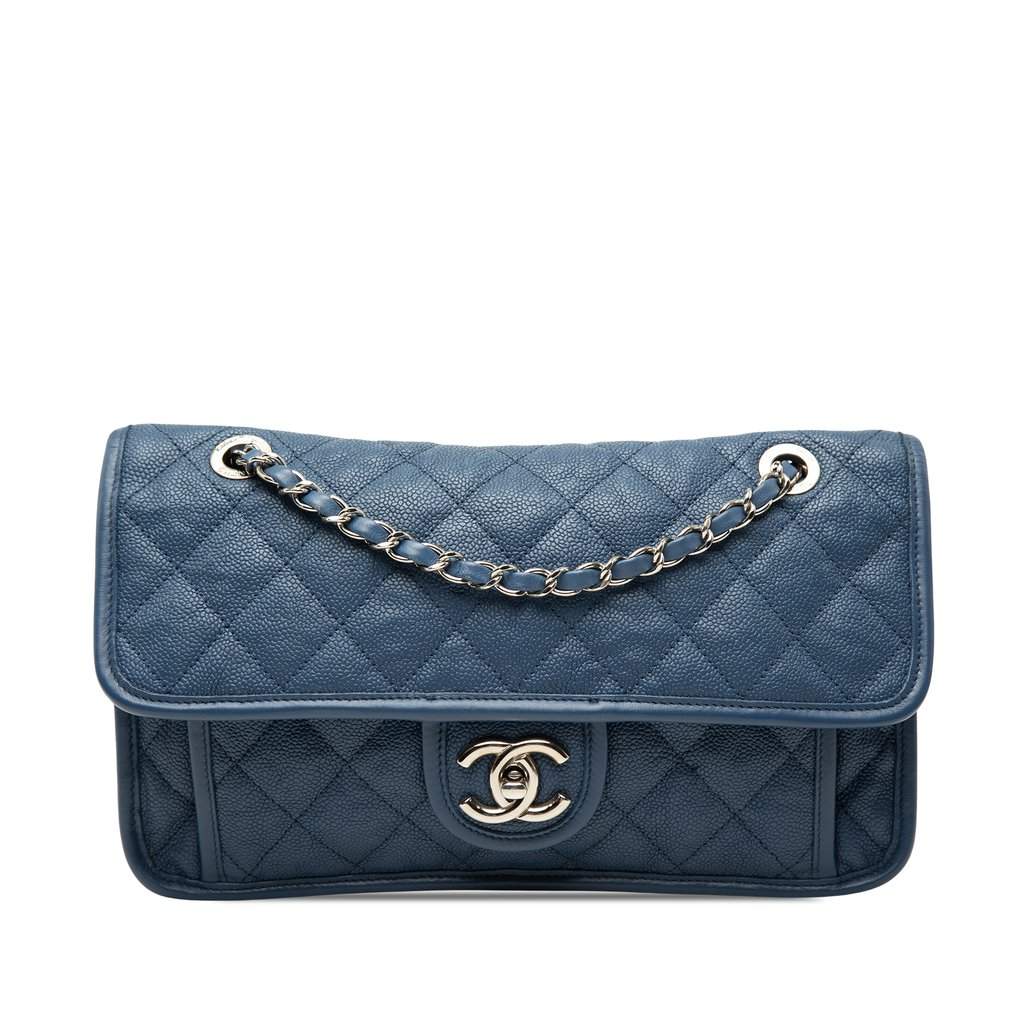 Chanel Medium Caviar French Riviera Flap Blue Leather Very good - Front View