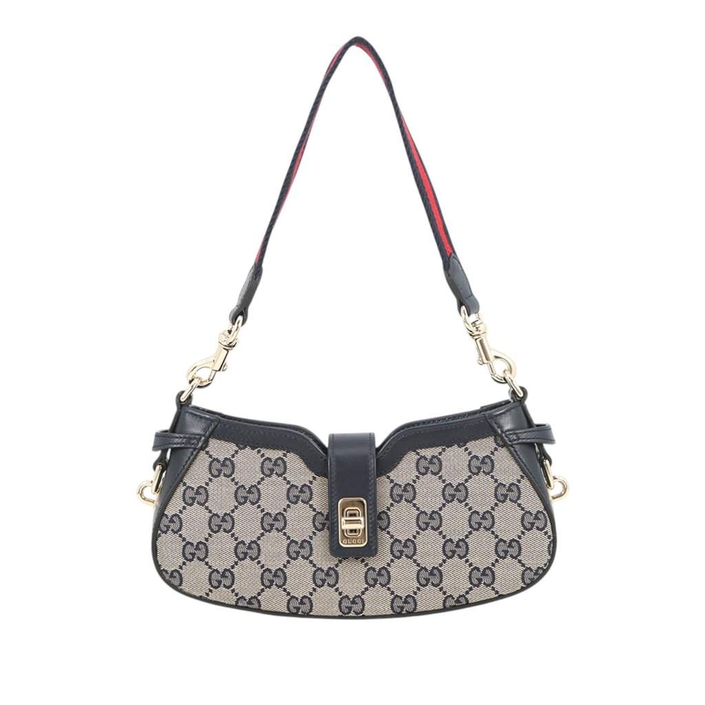 Gucci Mini GG Canvas Web Moon Side Shoulder Bag Brown Very good condition - Front View