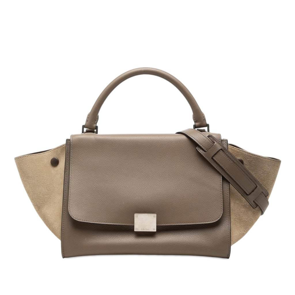 Celine Small Bicolor Calfskin and Suede Trapeze Satchel Brown Leather Very good - Front View