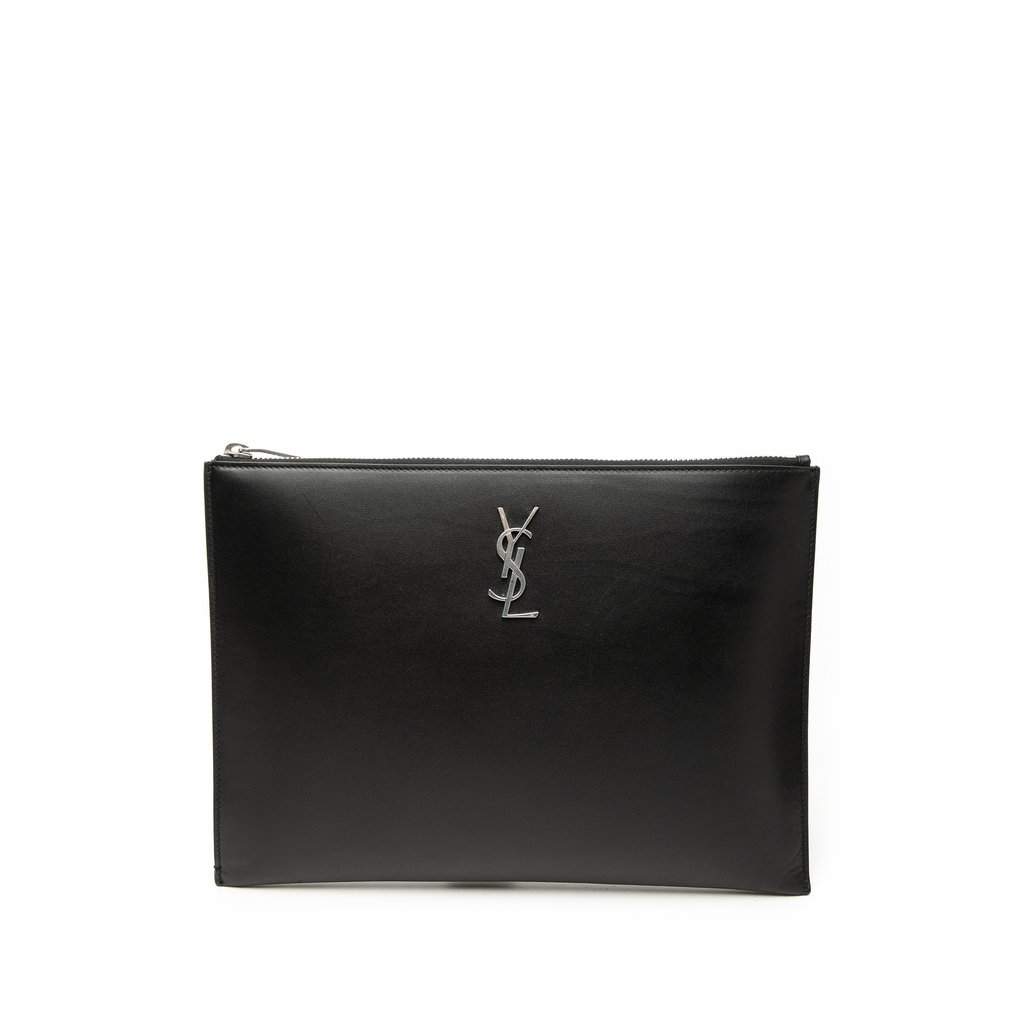 Saint Laurent Leather Monogram Ipad Case Black Leather Very good condition - Front View