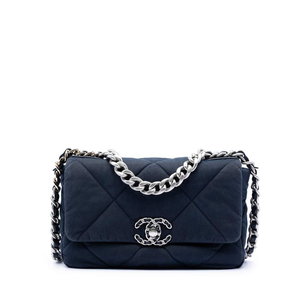 Chanel Medium Quilted Jersey 19 Flap Blue Very good condition - Front View