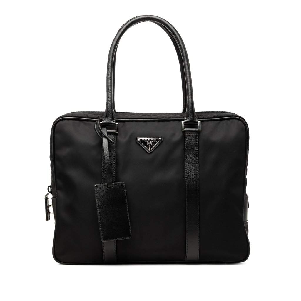 Prada Saffiano Trimmed Tessuto Business Bag Black Very good - Front View