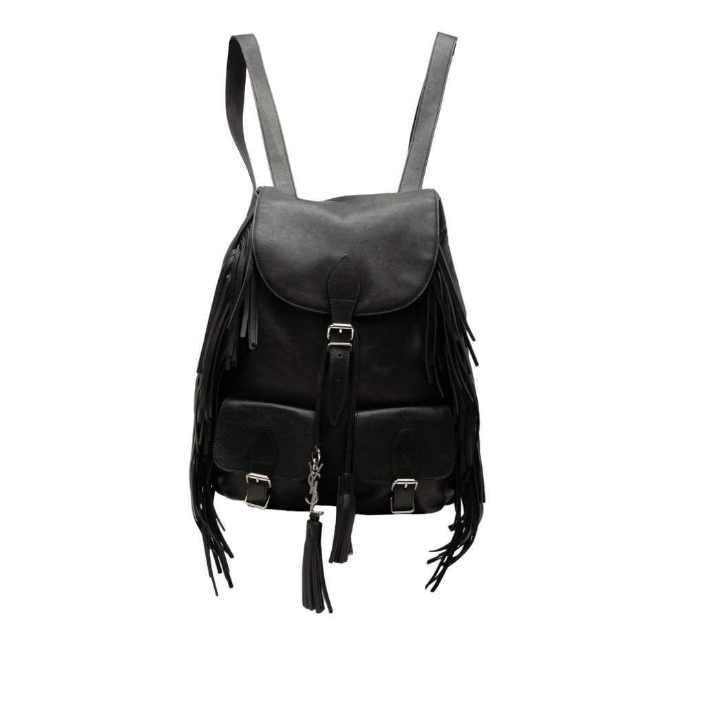 Saint Laurent Calfskin Fringe Festival Backpack Black Leather Very good - Front View