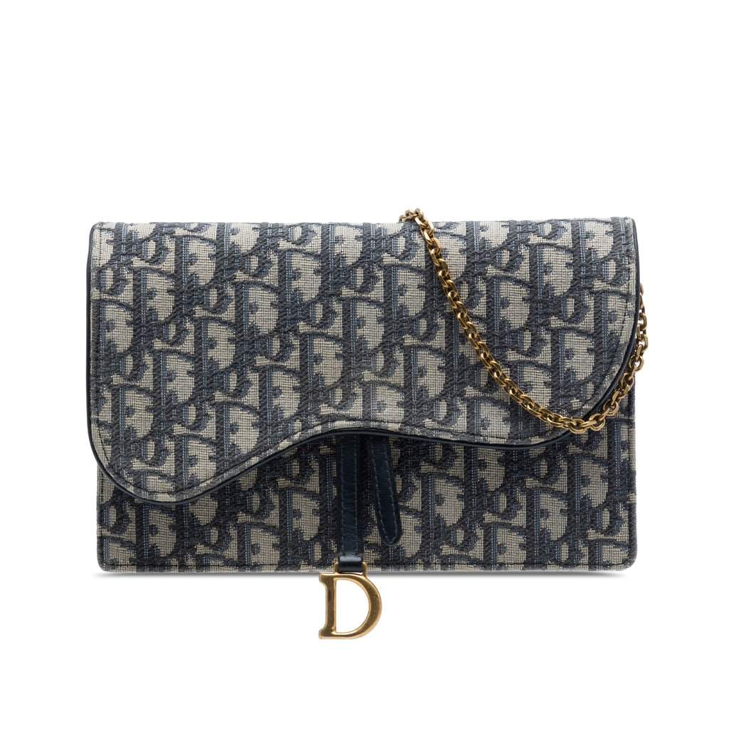 Dior Oblique Canvas Saddle Pouch Wallet on Chain Blue Very good condition - Front View