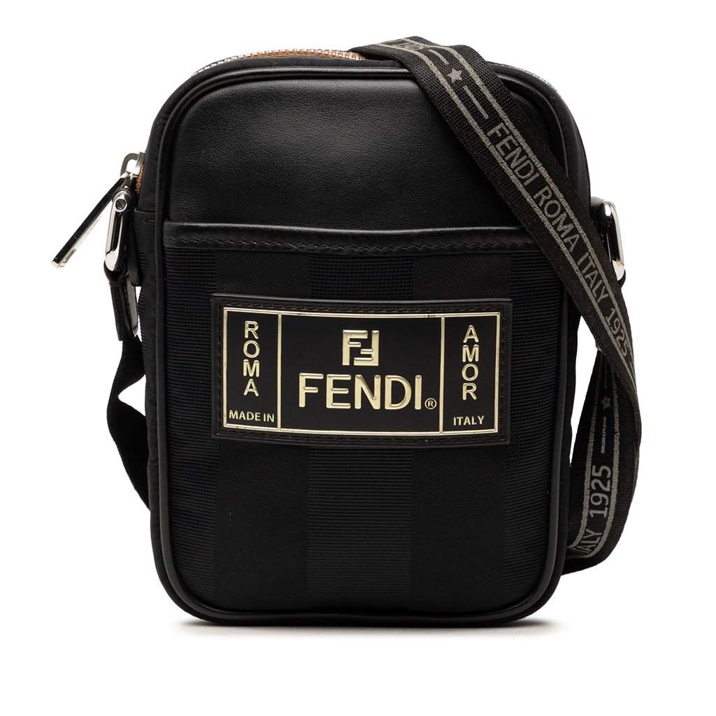 Fendi Small Pequin Nylon Roma Amor Messenger Bag Black Very good condition - Front View
