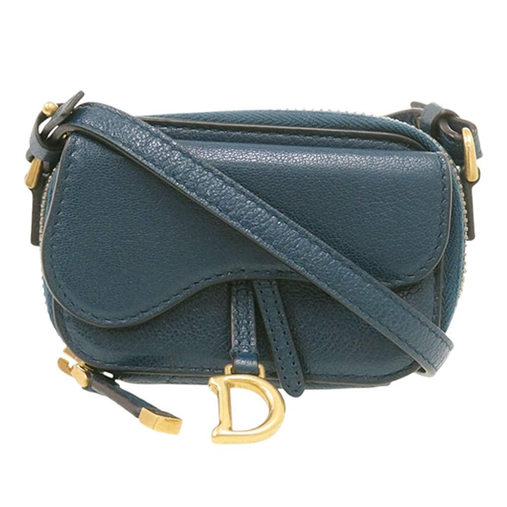 Dior Mini Goatskin Saddle Pouch Blue Leather Very good condition - Front View