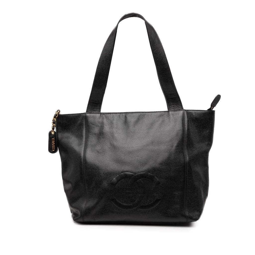 Chanel CC Caviar Tote Black Leather Very good - Front View