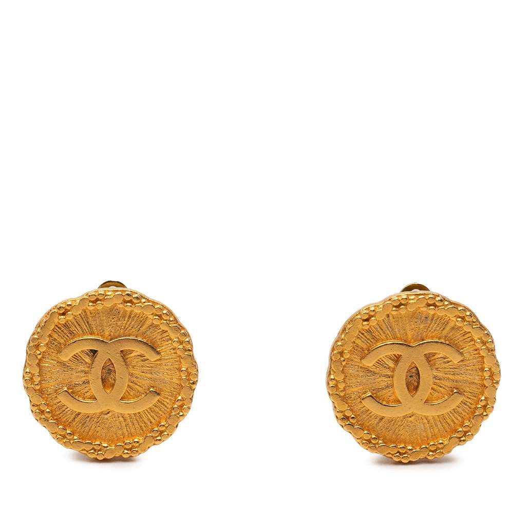 Chanel CC Gold Plated Round Clip On Earrings Gold Metal Very good - Front View