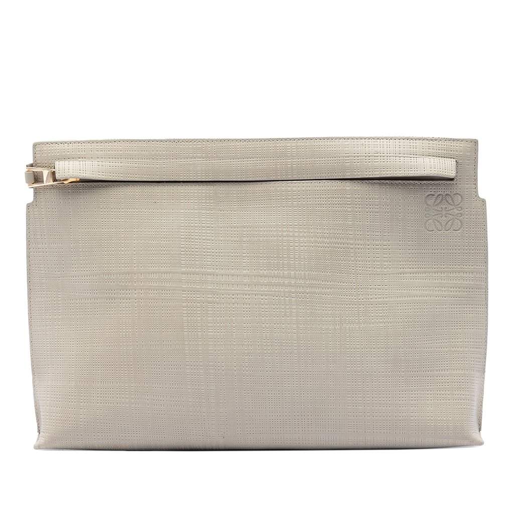 Loewe Large Linen Embossed Calfskin Anagram T Pouch Beige Leather Very good condition - Front View