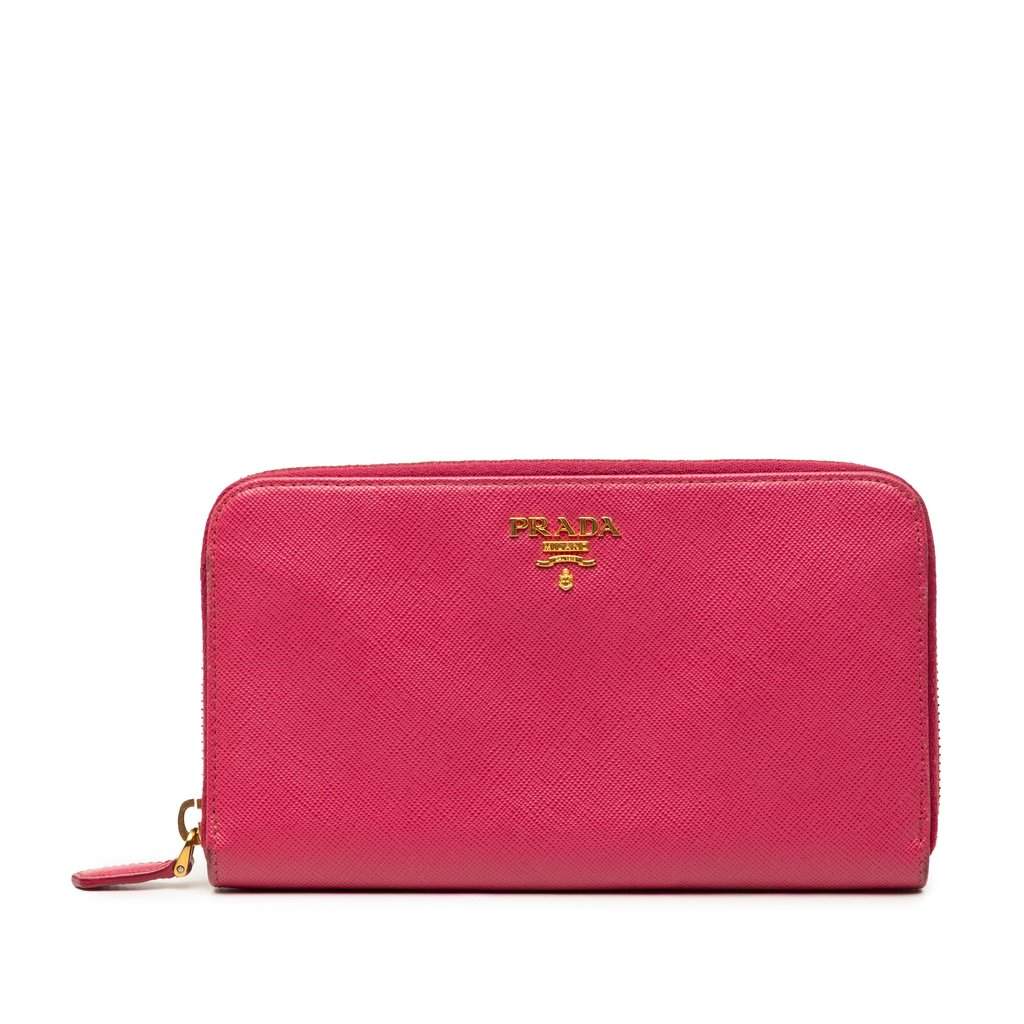 Prada Saffiano Zip Around Long Wallet Pink Leather Very good condition - Front View