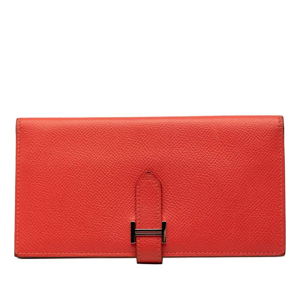 Hermès Epsom Bearn Wallet Red Leather Very good condition - Front View