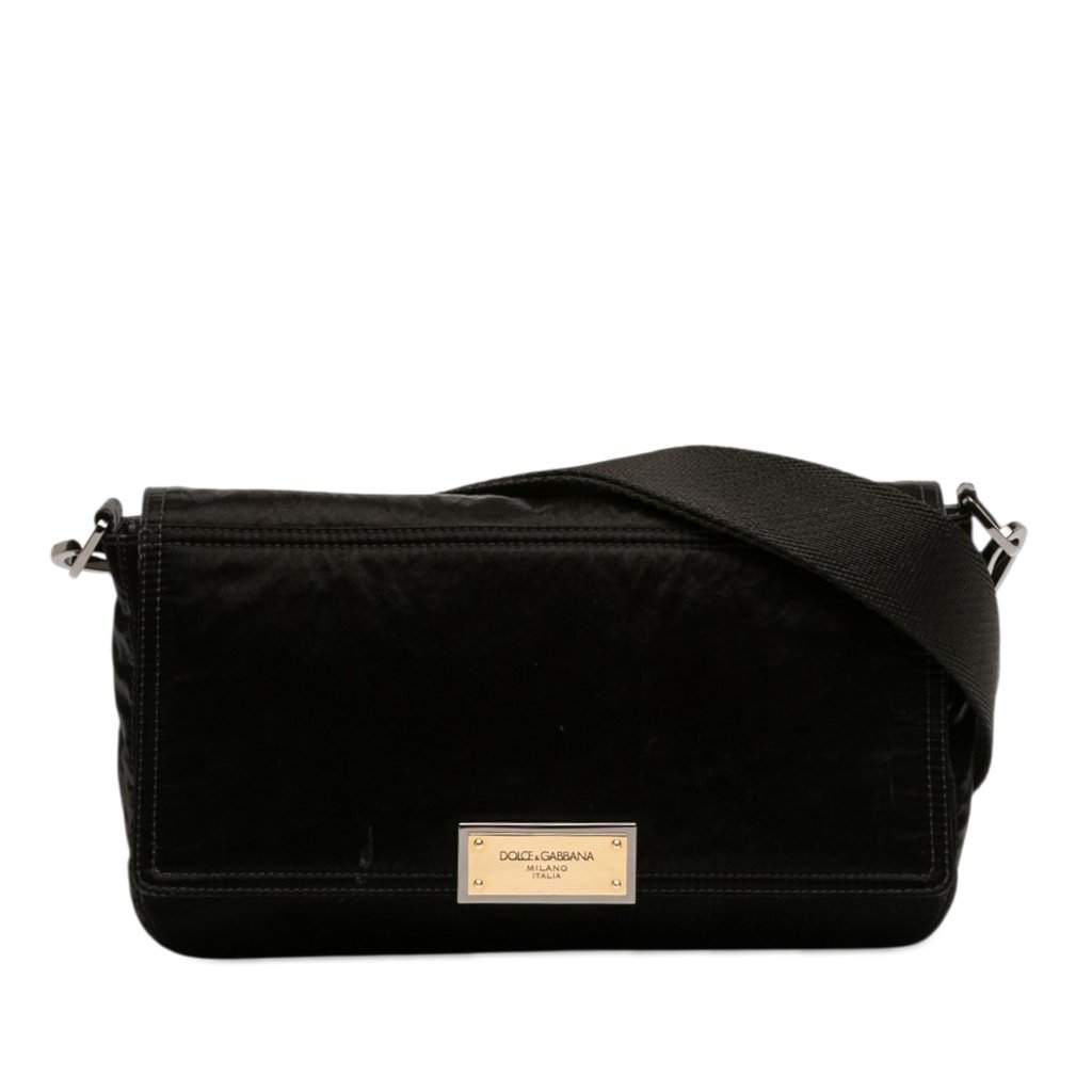 Dolce & Gabbana Nylon Logo Plaque Messenger Bag Black Very good condition - Front View
