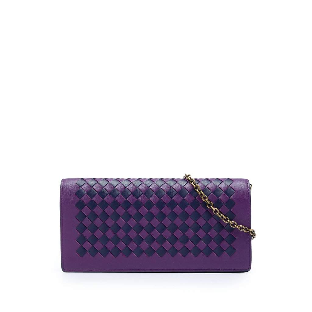 Bottega Veneta Bicolor Nappa Intrecciato Continental Wallet on Chain Purple Leather Very good - Front View