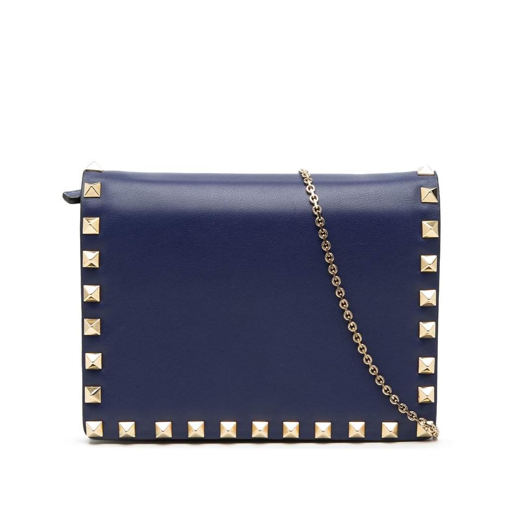 Valentino Leather Rockstud Chain Pouch Blue Leather Very good condition - Front View