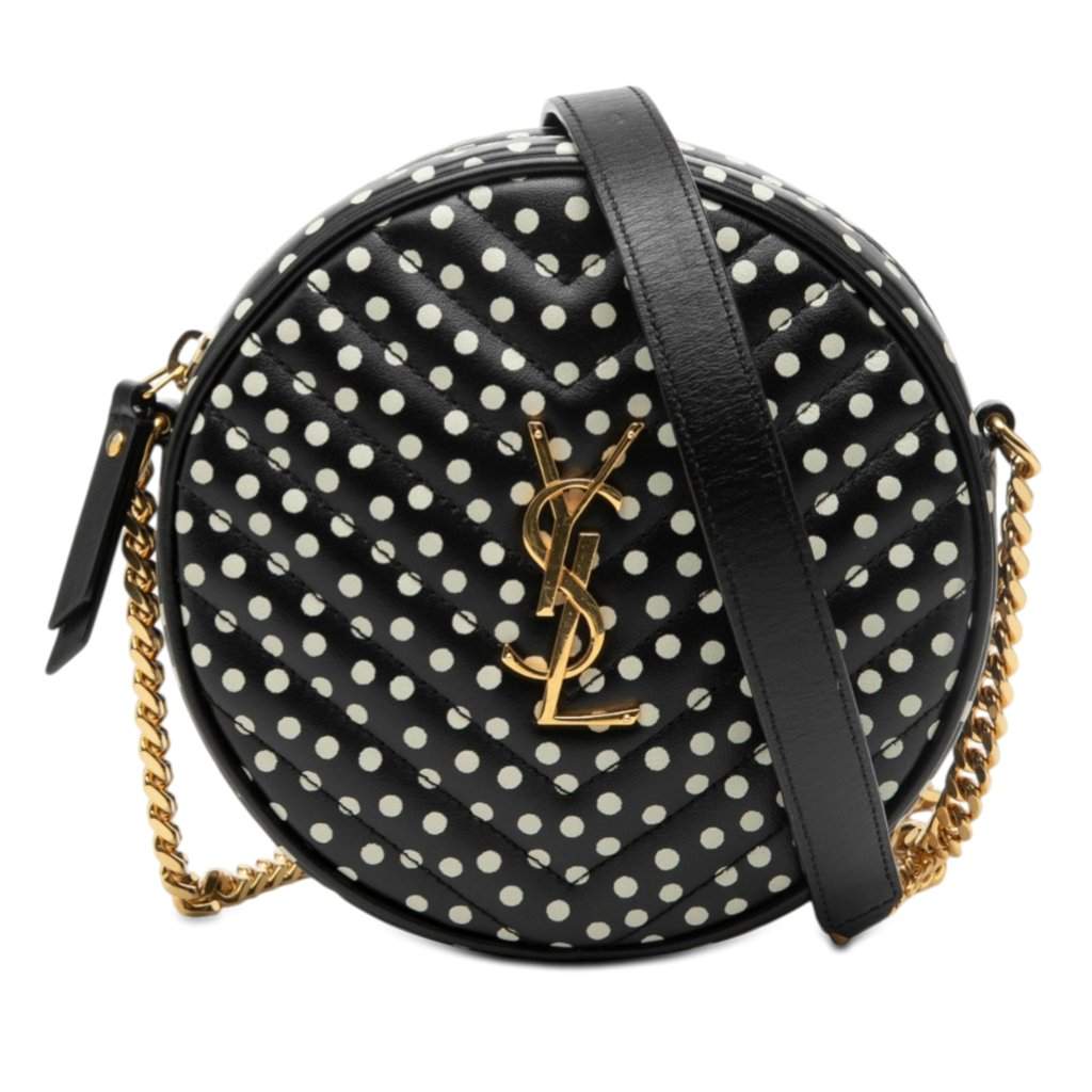 Saint Laurent Chevron Calfskin Polka Dot Round Vinyle Camera Bag Black Leather Very good - Front View