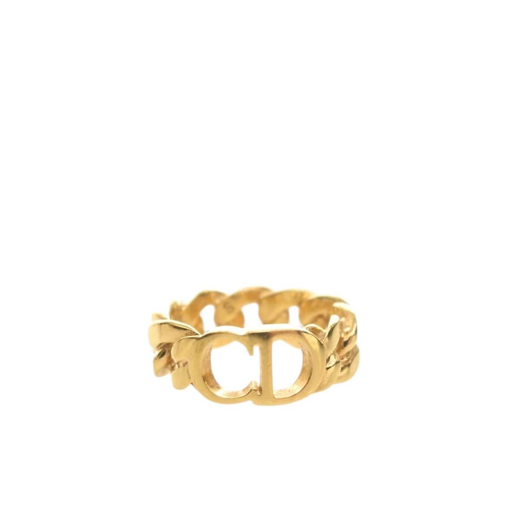 Dior Gold Plated Danseuse Etoile CD Logo Chain Ring Gold Metal Very good condition - Front View
