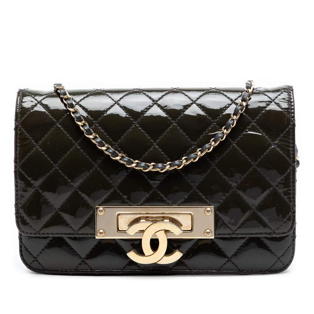 Chanel Quilted Patent Golden Class Wallet on Chain Black Leather Very good condition - Front View