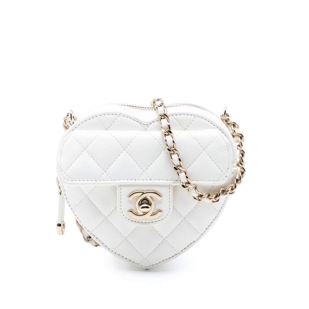 Chanel Mini Lambskin CC in Love Heart Crossbody White Leather Very good condition - Front View