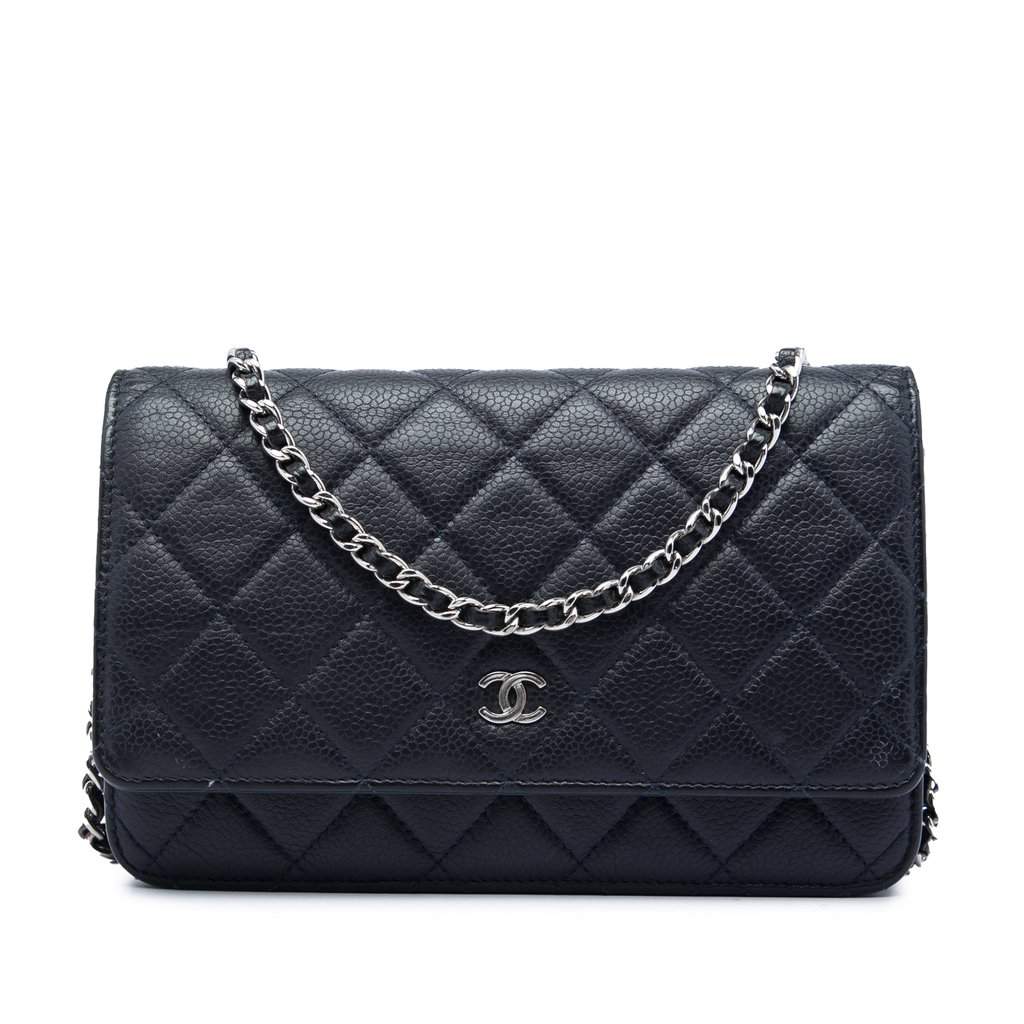 Chanel CC Quilted Caviar Wallet on Chain Black Leather Very good - Front View