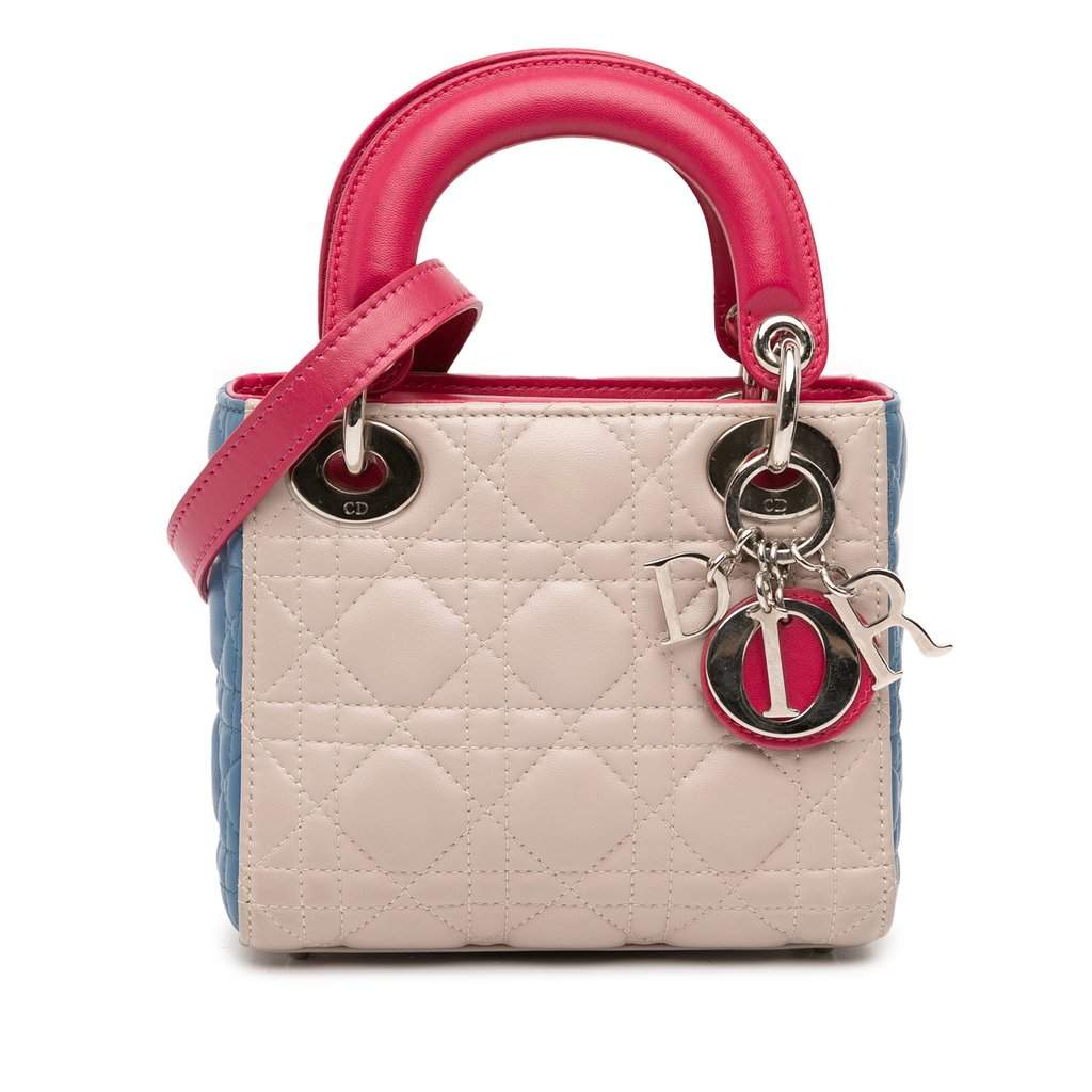 Dior Mini Tricolor Lambskin Cannage Lady Dior Brown Leather Very good - Front View
