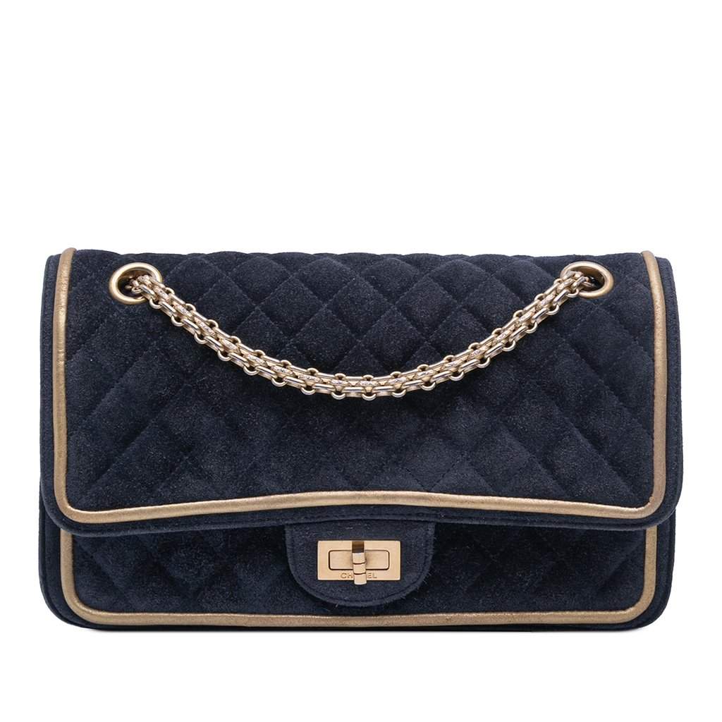 Chanel Reissue 2.55 Quilted Suede Double Flap 225 Blue Leather Very good - Front View