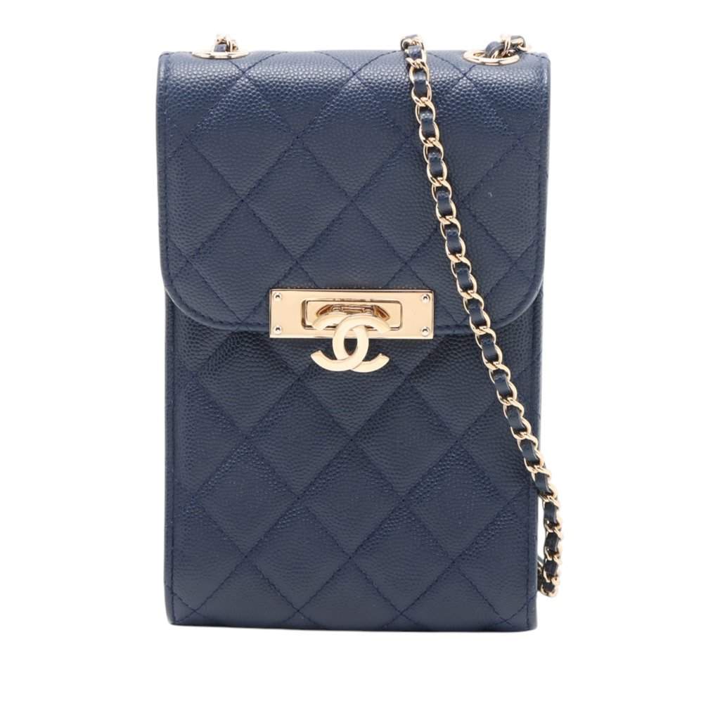 Chanel Quilted Caviar Golden Class Phone Holder Blue Leather Very good condition - Front View