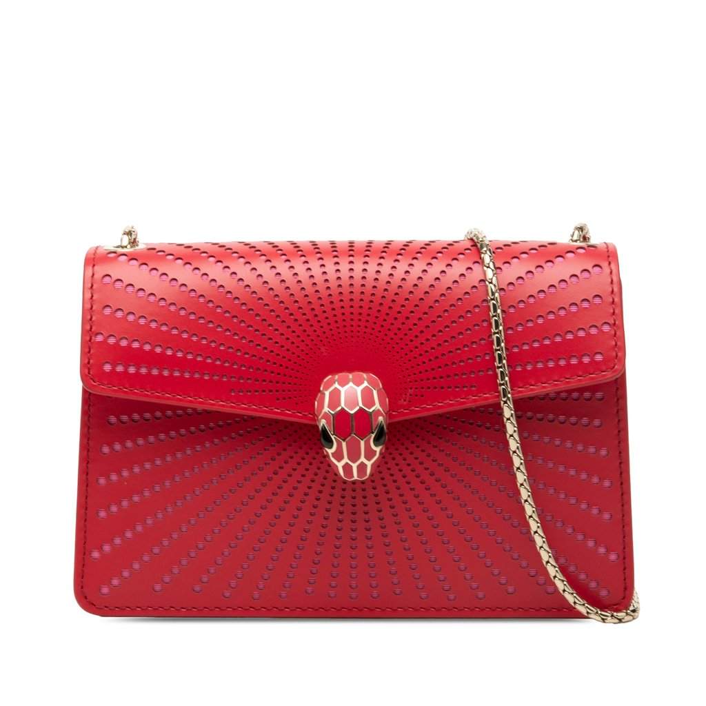 Bvlgari Small Laser Cut Calfskin Serpenti Forever Diamond Blast Sunshine Crossbody Red Leather Very good condition - Front View