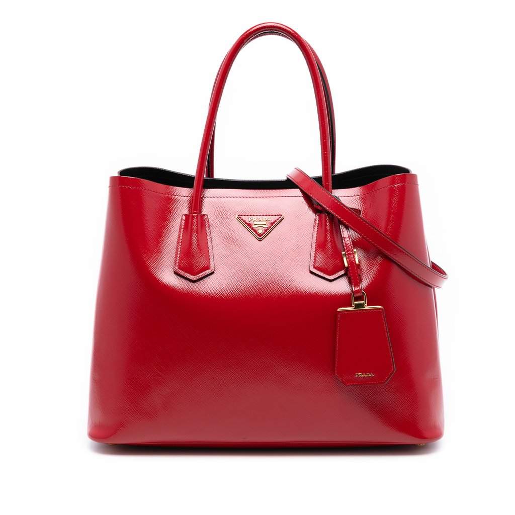 Prada Medium Saffiano Vernice Double Satchel Red Leather Very good - Front View