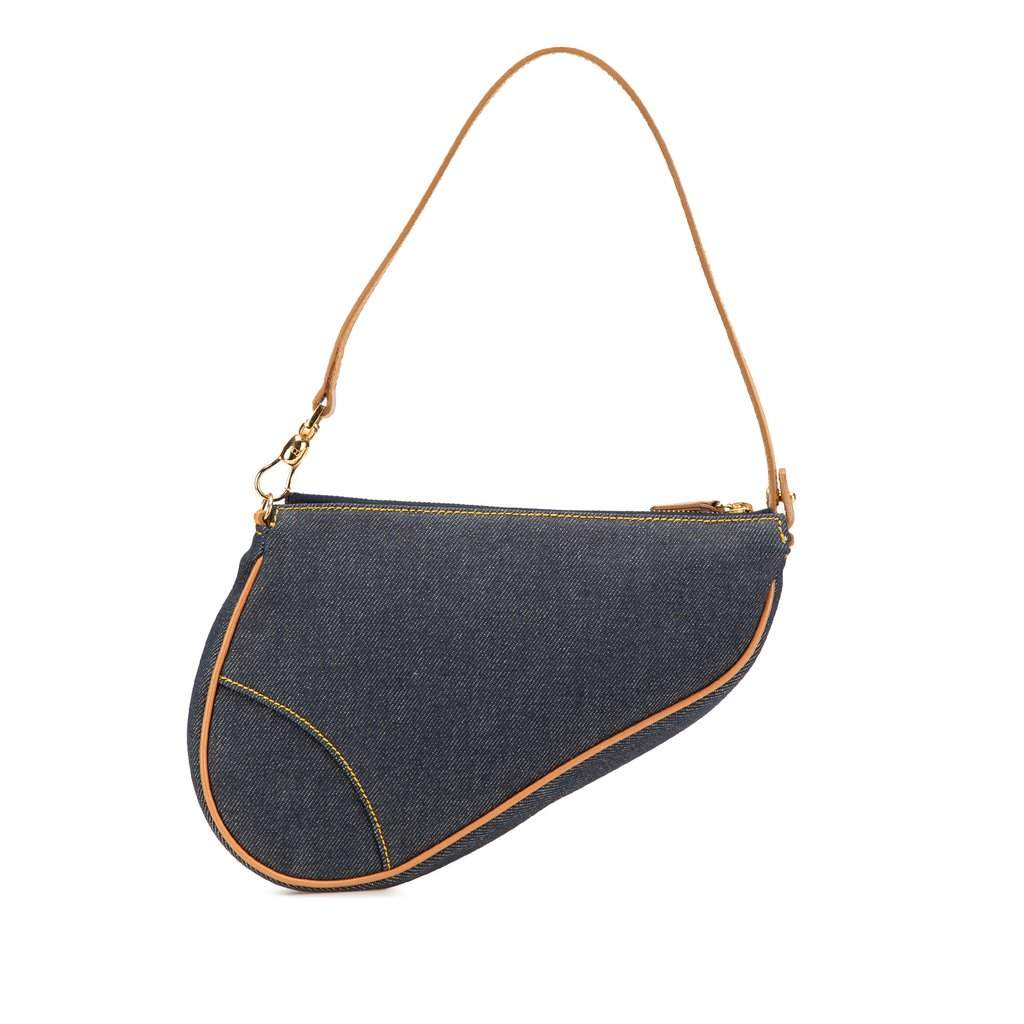 Dior Mini Denim Saddle Pochette Blue Very good - Front View