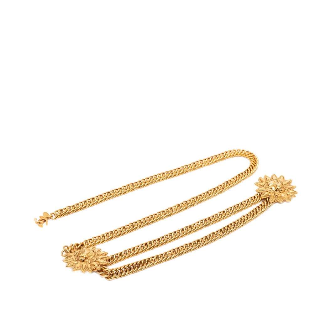 Chanel CC Gold Plated Double Lion Sunburst Chain Link Belt Gold Metal Very good condition - Front View