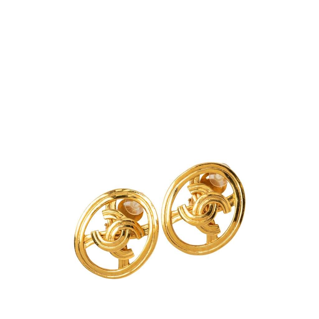 Chanel CC Gold Plated Oval Clip On Earrings Gold Metal Very good condition - Front View