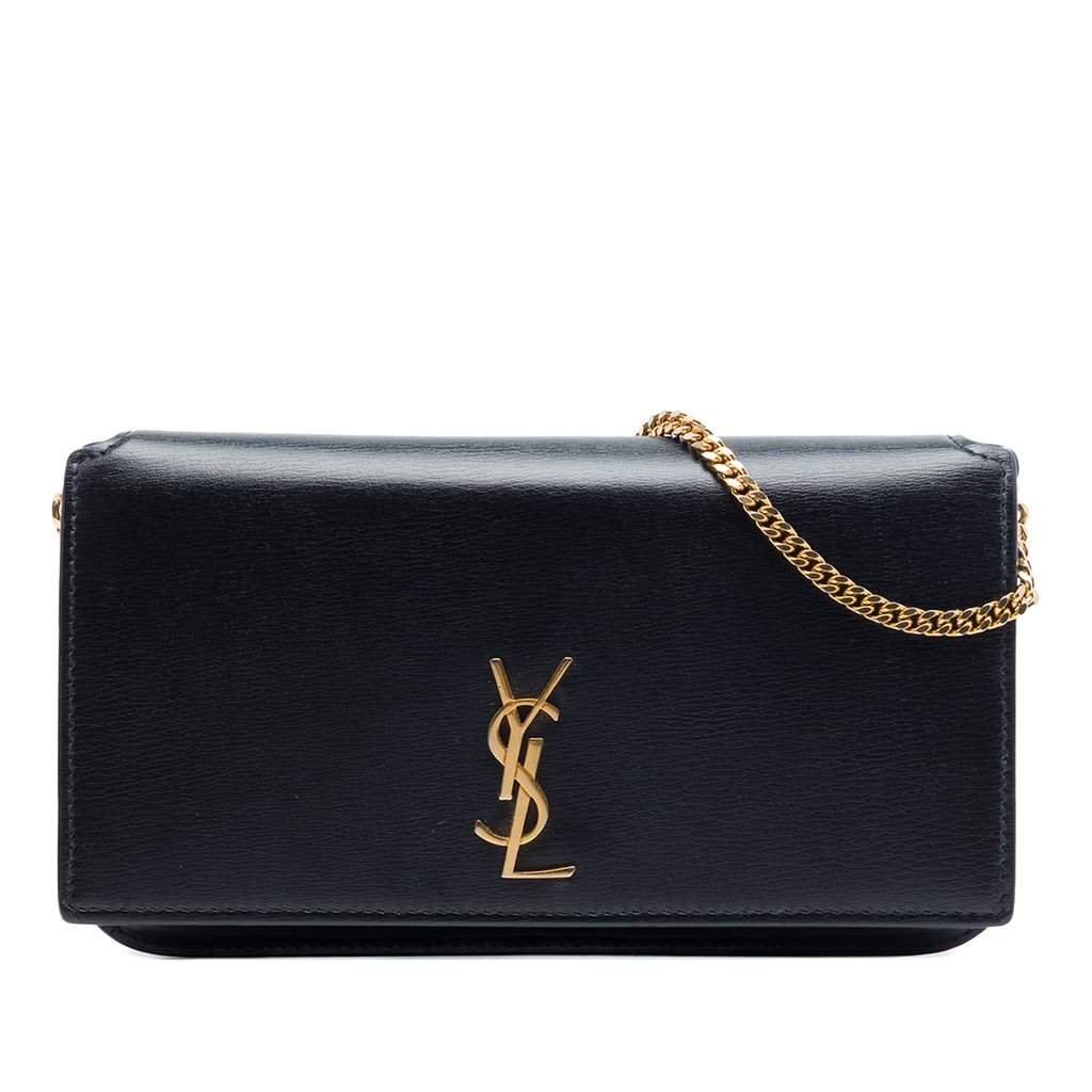 Saint Laurent Smooth Calfskin Monogram Cassandre Phone Holder Black Leather Very good - Front View