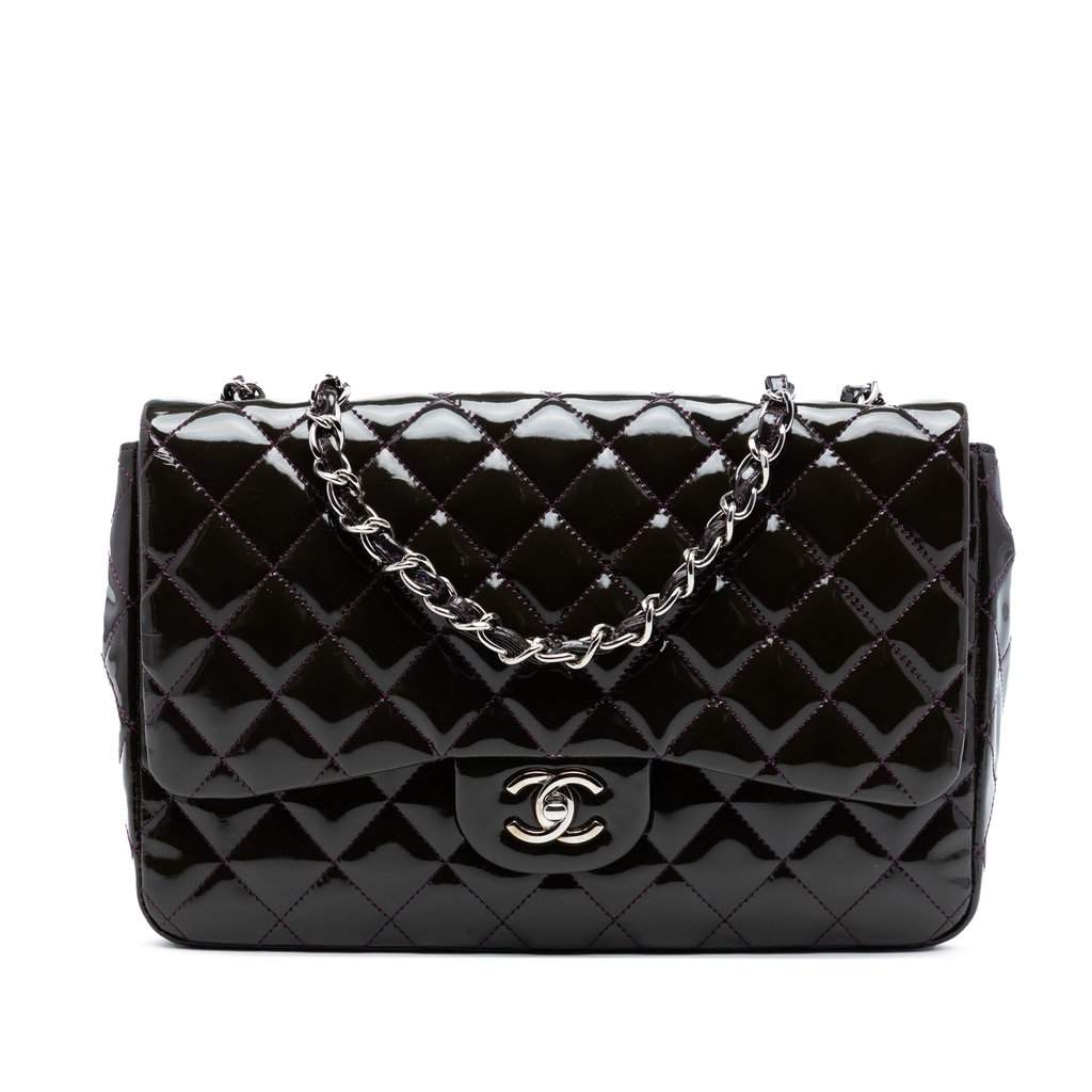Chanel Jumbo Classic Patent Single Flap Purple Leather Very good condition - Front View