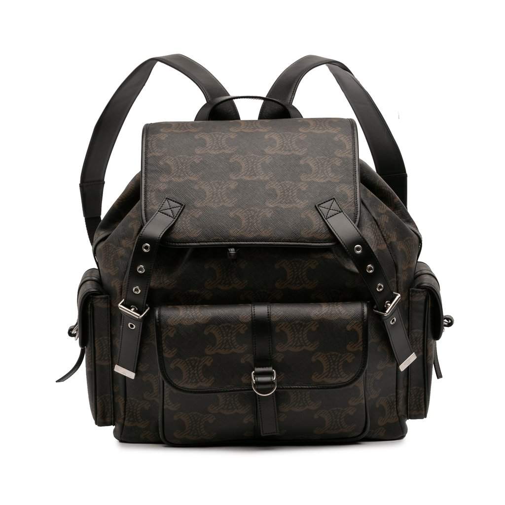 Celine Medium Triomphe Coated Canvas Backpack Brown Very good - Front View