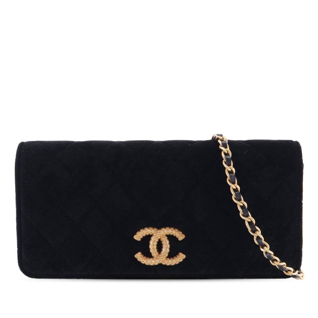 Chanel CC Quilted Velvet East West Clutch On Chain Black Never worn - Front View