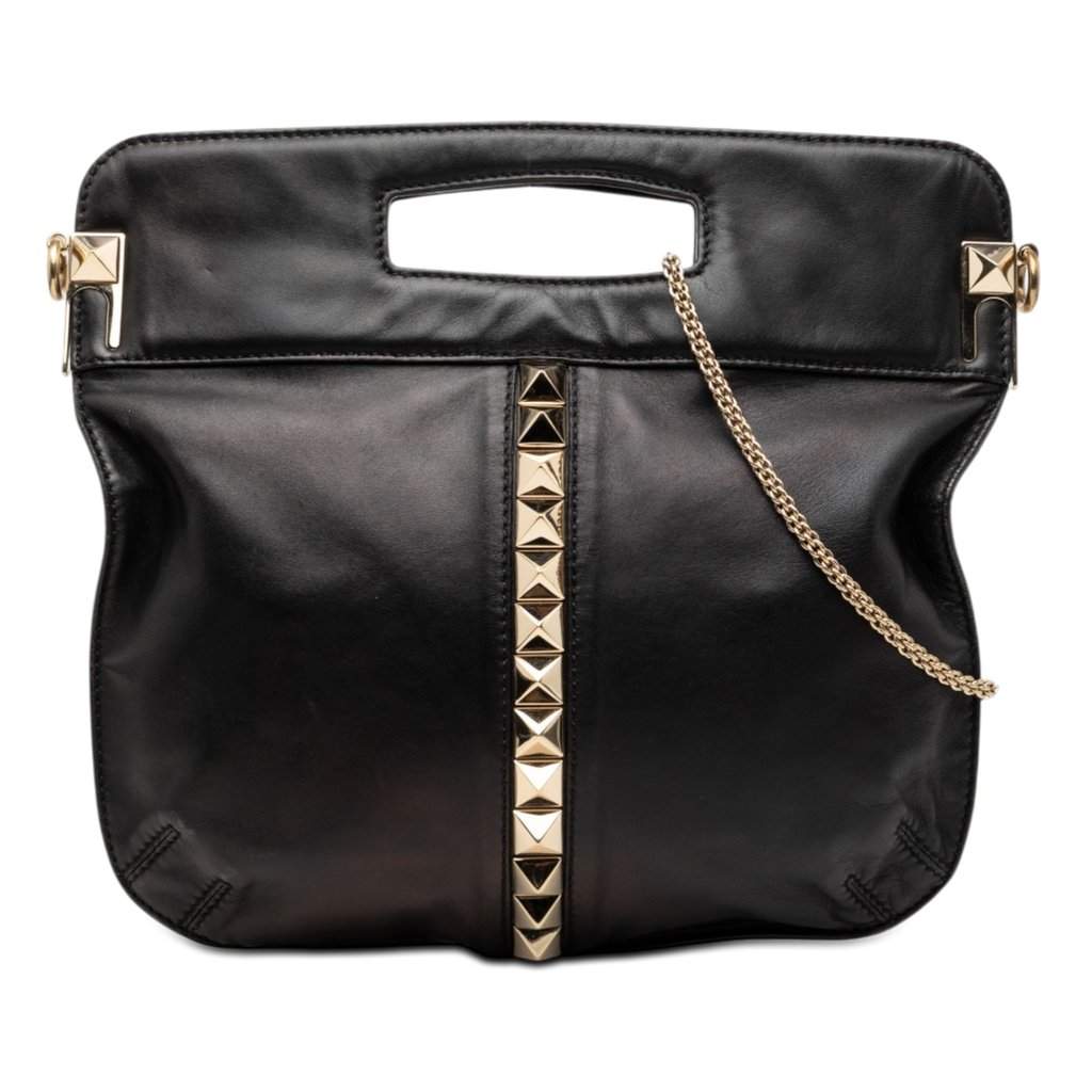Valentino Smooth Calfskin Rockstud Cut Out Handle Satchel Black Leather Very good condition - Front View
