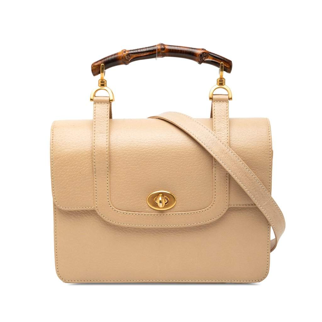 Gucci Calfskin Turnlock Bamboo Top Handle Bag Beige Leather Very good condition - Front View