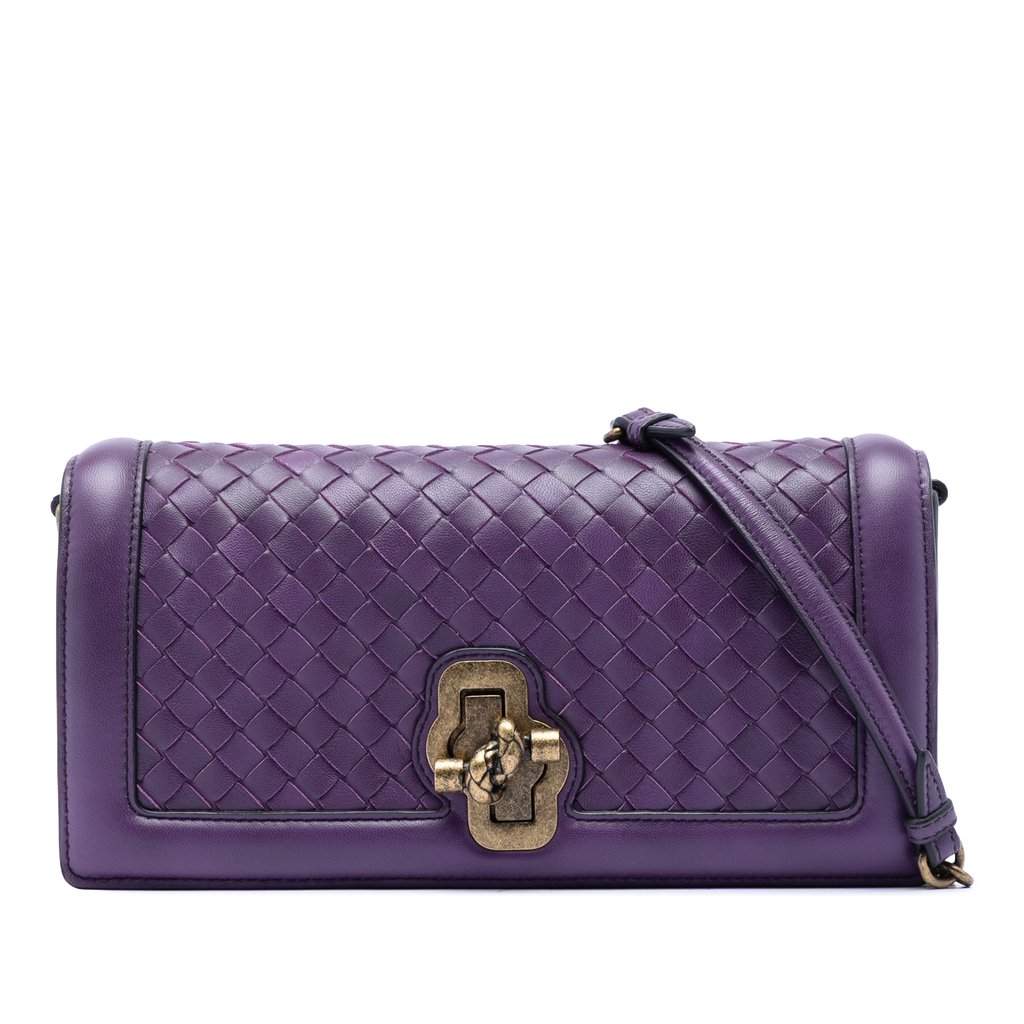Bottega Veneta Nappa Intrecciato Olimpia Knot Crossbody Purple Leather Very good - Front View