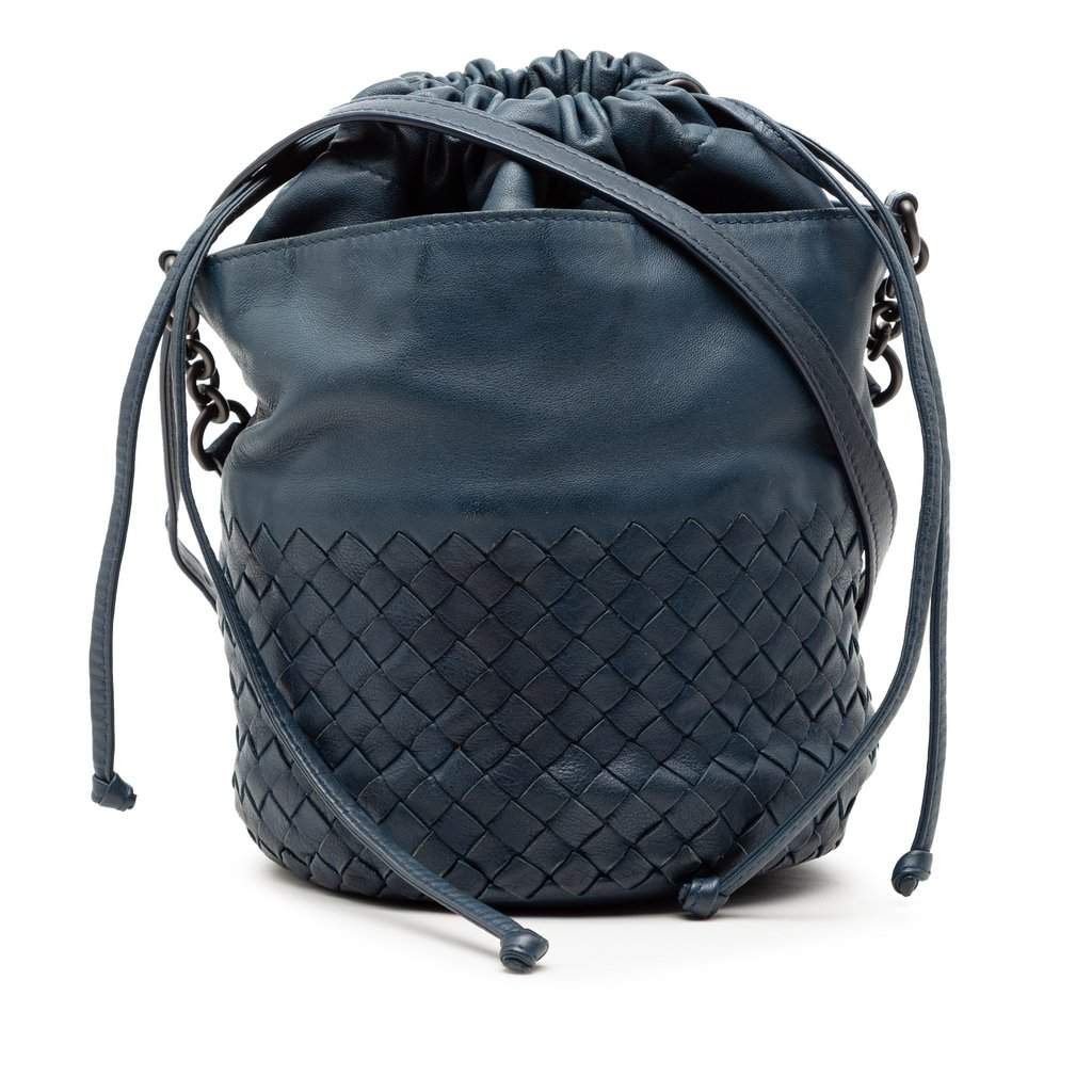 Bottega Veneta Nappa Intrecciato Bucket Blue Leather Very good - Front View