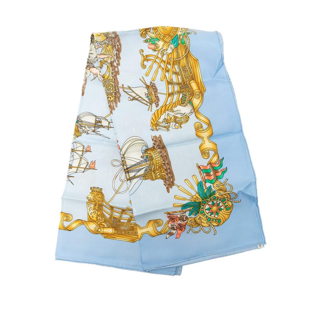Hermès Vaisseaux et Fregates Silk Scarf  90 Blue Very good - Front View