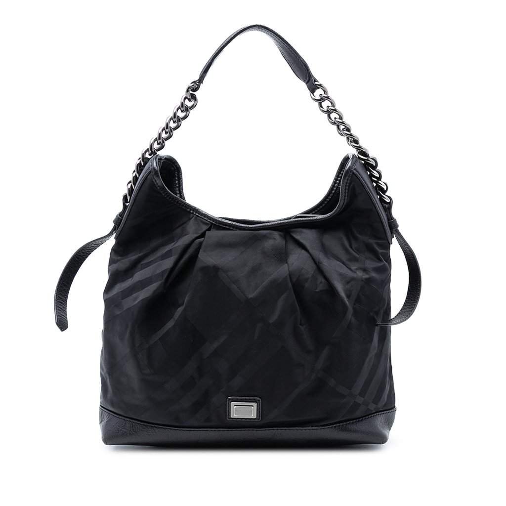 Burberry Tonal Check Nylon Shoulder Bag Black Very good condition - Front View