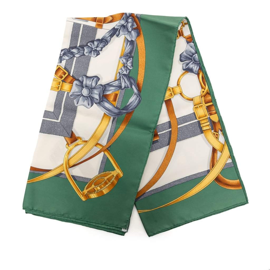 Hermès Grand Manege Silk Scarf 90 Green Very good condition - Front View