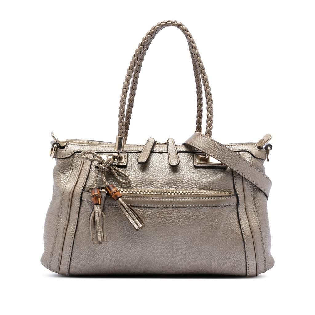 Gucci Metallic Pebbled Calfskin Bella Satchel Gold Leather Very good condition - Front View